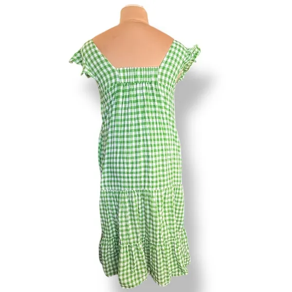 Draper James RSVP Green Gingham Plaid Cotton Midi Dress Ruffle Sleeves Medium‎ - Image 4
