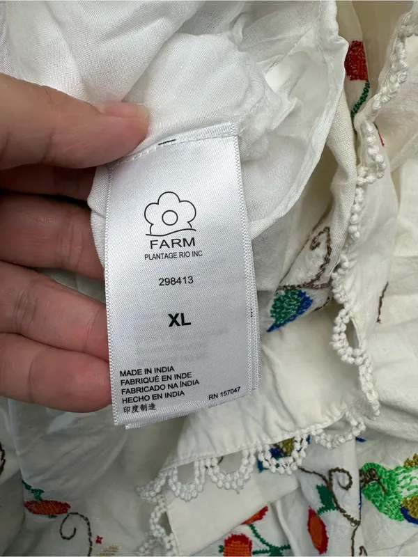 Farm Rio size XL pitanga maxi dress White Embroidered Floral Dress one shoulder - Image 15
