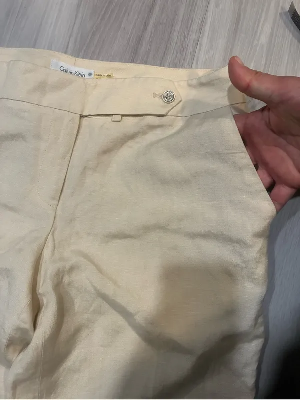55% linen Calvin Klein Light Beige High-Waist‎ Trousers - Image 6