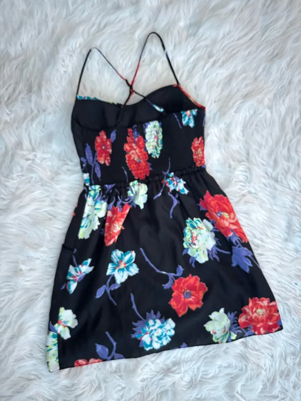 American Eagle Black Floral Mini Dress - Image 4