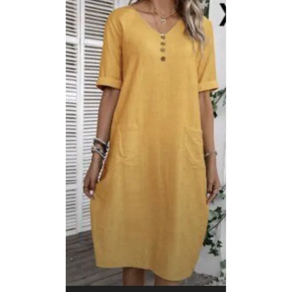 Emory rose M Yellow Midi Length Pockets Buttons‎ Sheath Overaize Size M - Image 5