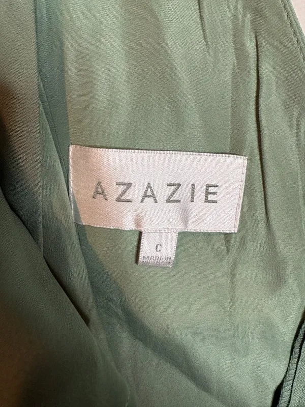 Azazie Soren Agave Green Maxi Dress Satin Stretch - Image 4
