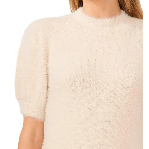 CeCe Almond Colored Fuzzy Short Sleeve Sweater - Image 2