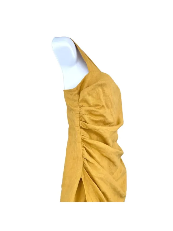 Reformation Kerrigan Linen Mini Dress Ruched Side Tuscan Sun Yellow Size 4 - Image 3