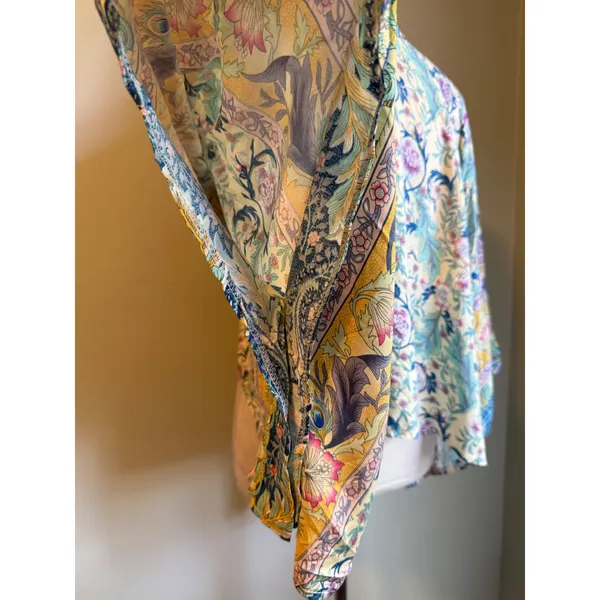 Do Everything In Love Floral Paisley tie top kimono‎ Yellow Blue One Size boho whimsi flowy crop shirt - Image 6