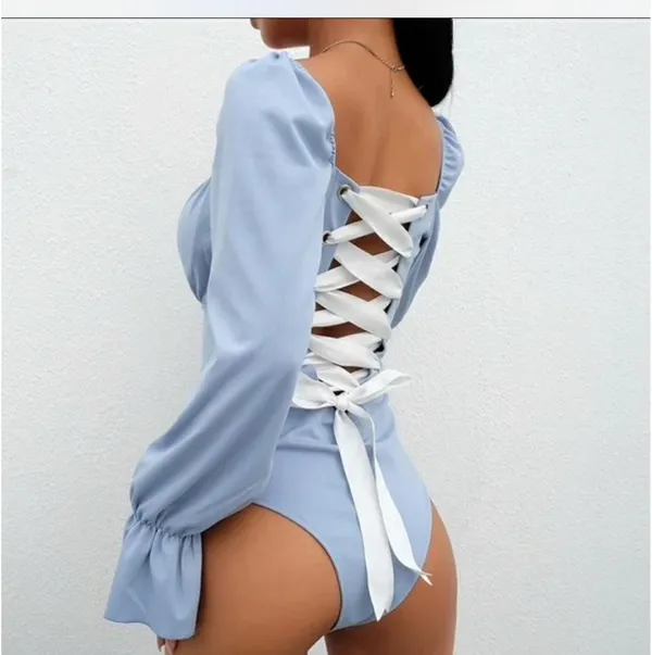 Lace up bodysuit Blue - Image 2