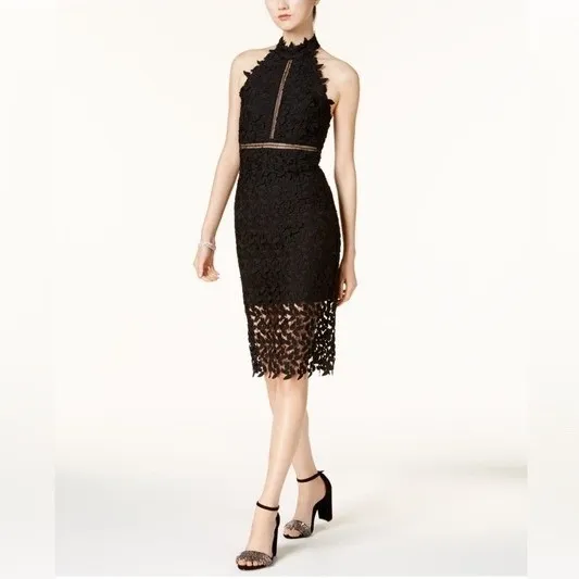 Bardot Lace Midi Dress Womens 4 XS‎ Black High Neck Floral Cocktail - Image 5