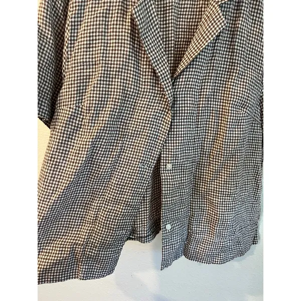 Quince 100% European Linen Gingham Brown Short Sleeve Blouse Top Size XL - Image 4