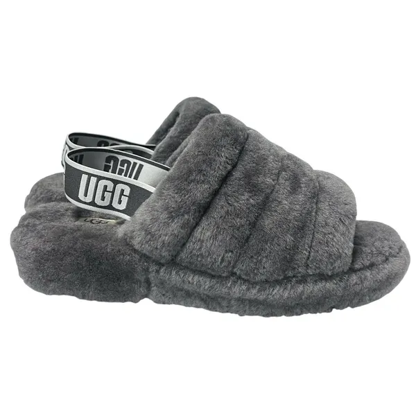 UGG Fluff Yeah Slide Fur Slippers Charcoal Grey Slingback Plush Women’s Size 11 - Image 5