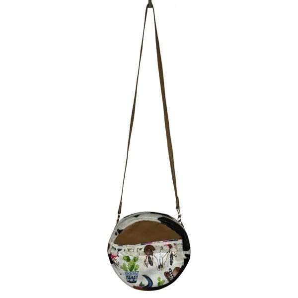 Womens Western Cow Print Round Crossbody Bag Brown Desert Boho Festival Size OS - Image 2