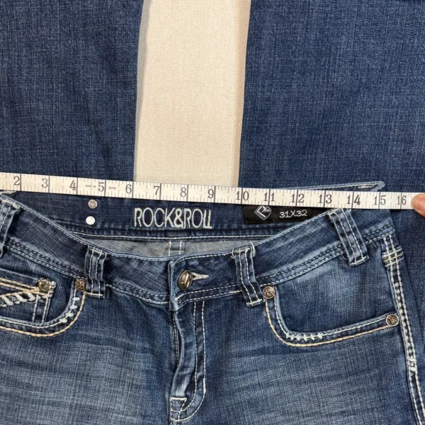 Rock & Roll Women's Dark Blue Boot Cut Jeans Size 31 - Image 7
