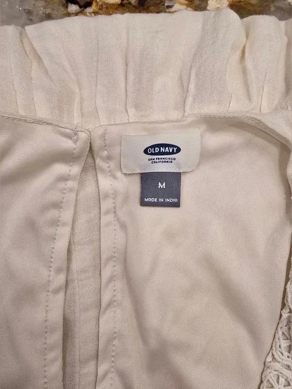 Old Navy Embroidered Swing Dress pintuck Pleats Lace Cream M - Image 8