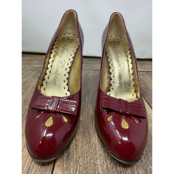 Juicy Couture Burgundy Patent Leather Bow Block Heel Pumps Made in Italy 5.5 M - Image 2