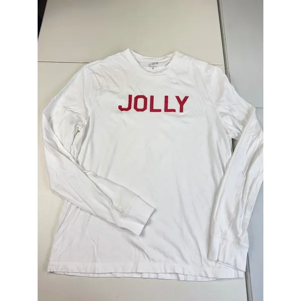 J.Crew Long Sleeve Jolly White Holiday Christmas‎ Graphic T-Shirt Top M - Image 2