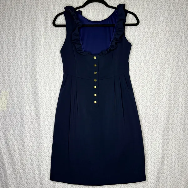 Camlyn Beth Navy Blue Sleeveless Ruffle Neck‎ Button Back The Go Go Dress Size 2 - Image 5