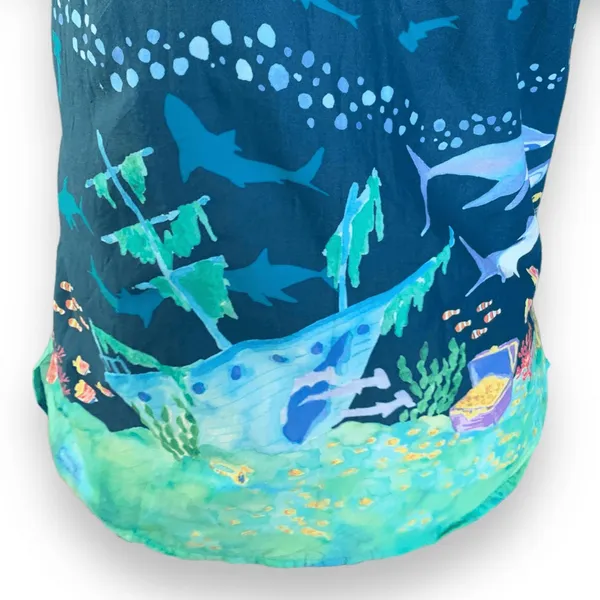 ModCloth Ocean Shark‎ Print Blouse Peter Pan Collar Blue Nautical Top Retro - Image 5
