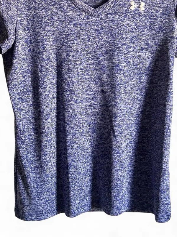 Under Armour Women’s Heathered Navy-Blue V-Neck Performance Tee size medium - Image 4