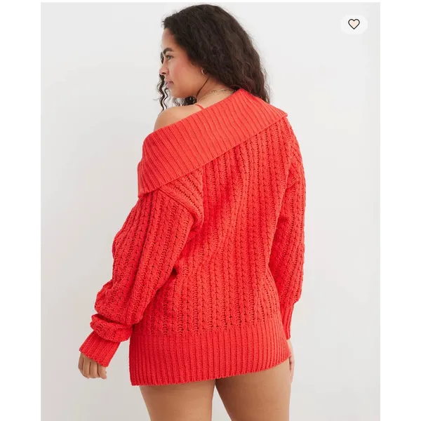Aerie Red Cable Car Quarter‎ Zip Sweater Medium - Image 3
