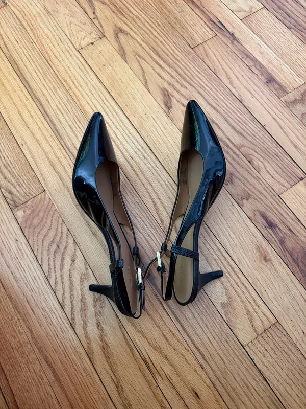 Calvin Klein Patsi Slingback Black Patent Leather Kitten Heel Pumps Glossy Sz 9 - Image 5