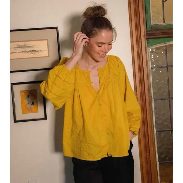 Cleobella Nerea Cotton Blouse in Citrine Yellow‎ Balloon Sleeves Size Medium - Image 8