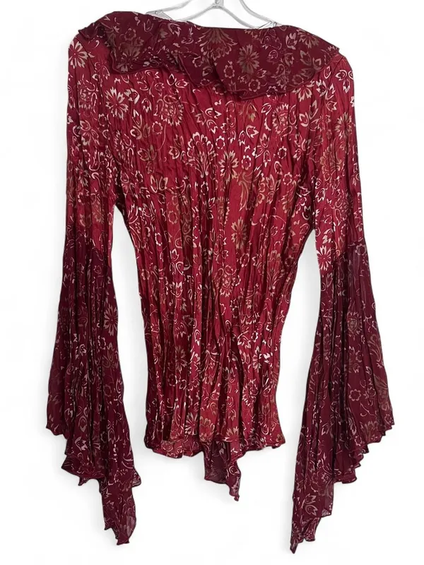 Y2K Red Floral Asymmetrical Bell Sleeve Top Women's Size Large Whimsigoth Witchy - Image 6