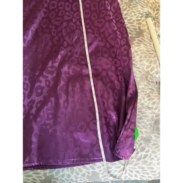 SheIn Satin Maxi Skirt size XS Purple Leopard High Rise A-Line Office Chic‎ Jewel Tone - Image 5