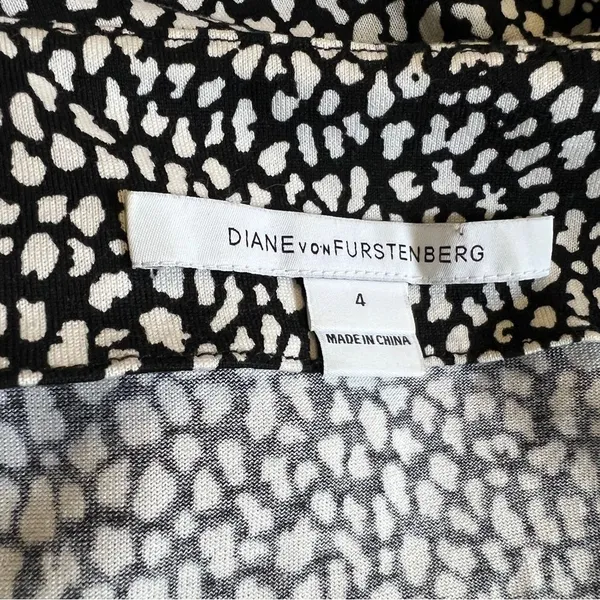 DVF Julian Two Wrap Dress Black White Cotton Silk Size 4 - Image 7