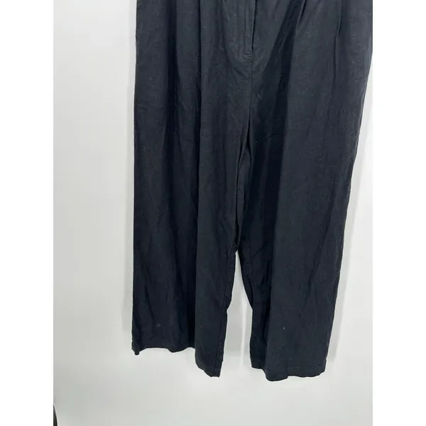 Who What Wear Womens Black Linen Blend Wide Leg Cropped Paperbag Pants‎ Size 4 - Image 4