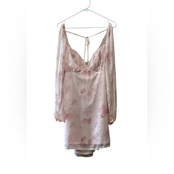Lulu's Lovely Poise Light Pink Floral Tie Back Long Sleeve Mini Dress,Size XL - Image 6