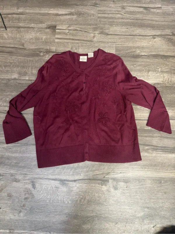 Tailor B. Moss Burgundy Floral Button-Front Cardigan - Image 3