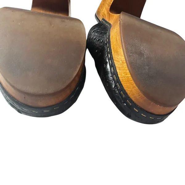 Patricia Nash Woven Leather Wooden Platform Clog Mule Size 8 Black - Image 5