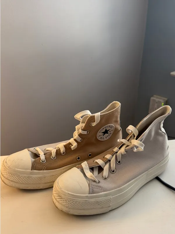 Converse High Top Platform Sneakers - Tan and Cream - Image 4