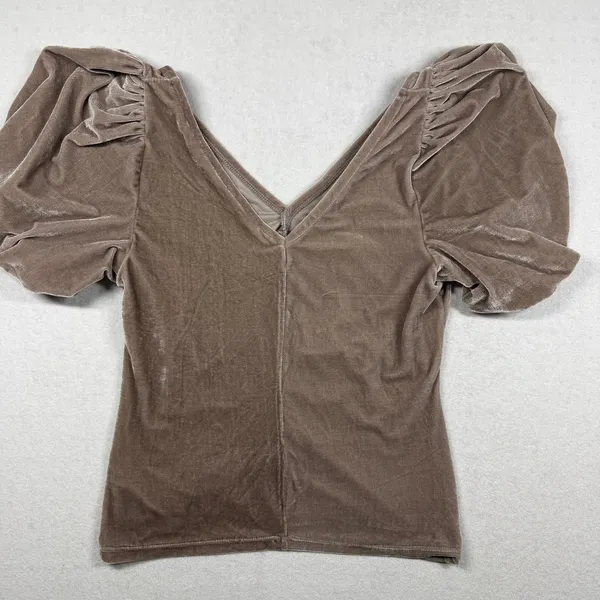 Free People Cupcake Velvet Top Women’s XL Taupe Brown Ruched Puff Sleeve - Image 2
