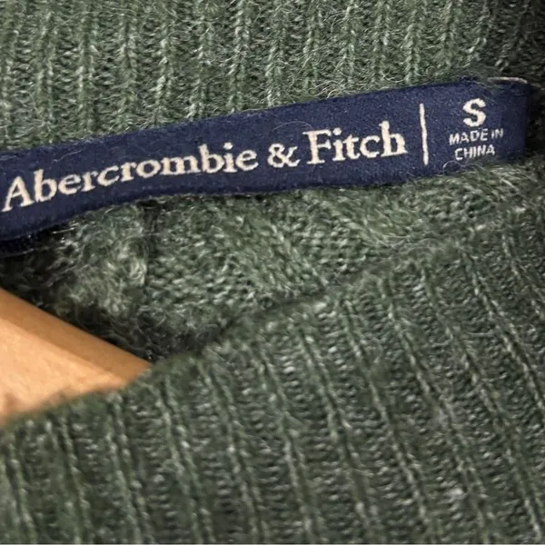 Abercrombie & Fitch‎ Sweater Green Ribbed Mock Neck Button Back Preppy Classic S - Image 5