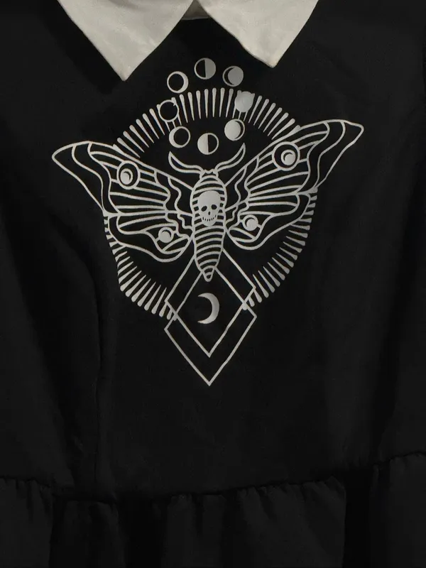 HOT TOPIC Death Moth Dress S Collared Sleeveless Black White Goth Street Party - Image 2