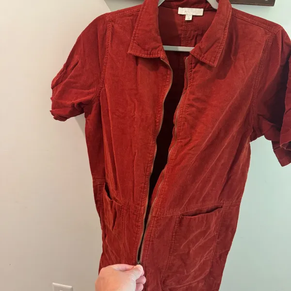 All Row Rust Red Corduroy Utility Jumpsuit Short Sleeve Zip Front PM1070 Large - Image 4