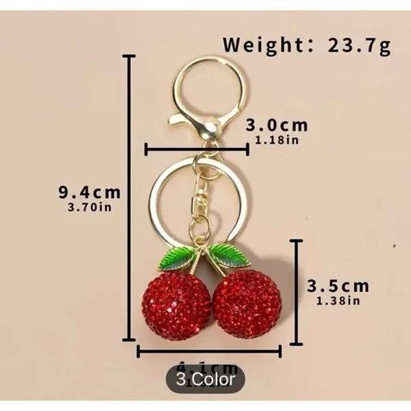 Red Cherry Rhinestone Keychain Sparkle Pendant Bag Charm Cute Accessory - Image 4