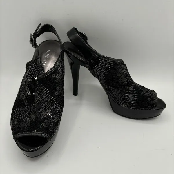 NINE WEST Black Sequin/Metallic‎ Look Heels, Womens Size 7 - Image 6