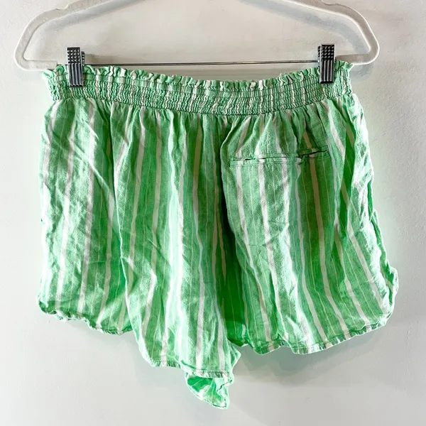 Aerie Linen Blend Striped Pull On Smocked High Waisted Shorts Celebrity Green L - Image 5