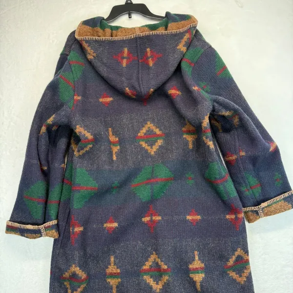Vtg Woolrich Aztec‎ Duster Coat Reversible Southwestern Blanket Long Cardigan M - Image 10