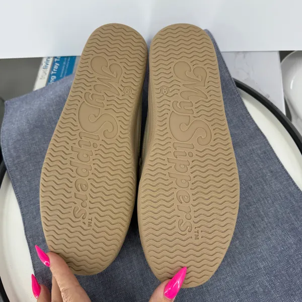 My Pillow My Slippers Moccasin Memory Foam Wmn 9 Sand‎ Leather Indoor Outdoor - Image 8