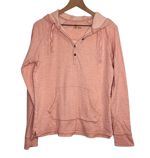 Women's Carhartt Fresh Peach Heather Pondera hooded Henley Shirt size medium - Image 3
