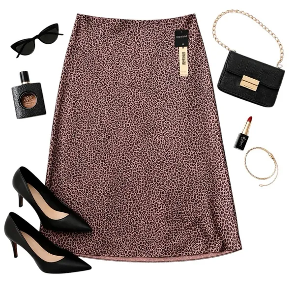Victoria’s Secret PINK Satin Leopard Midi Slip Skirt Pink Black Bias Cut XL NWT - Image 16