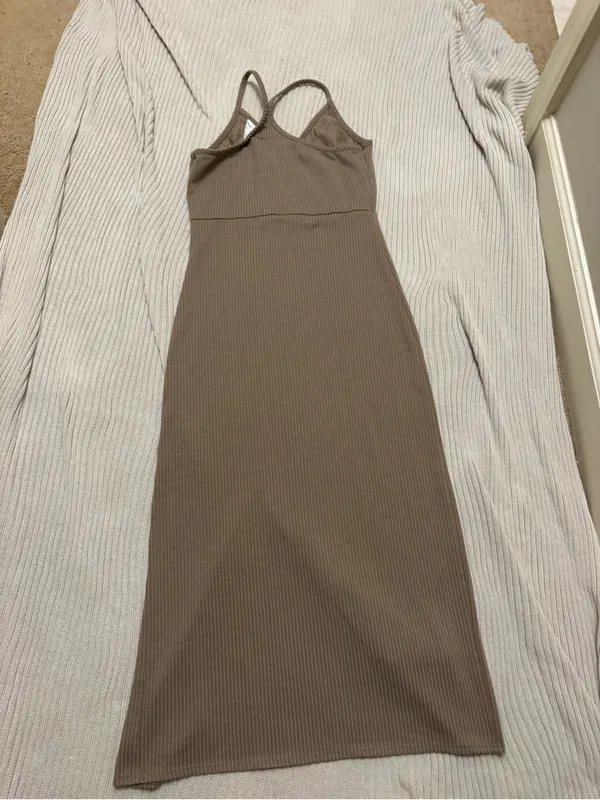 Ribbed Midi Dress in Brown - Image 6