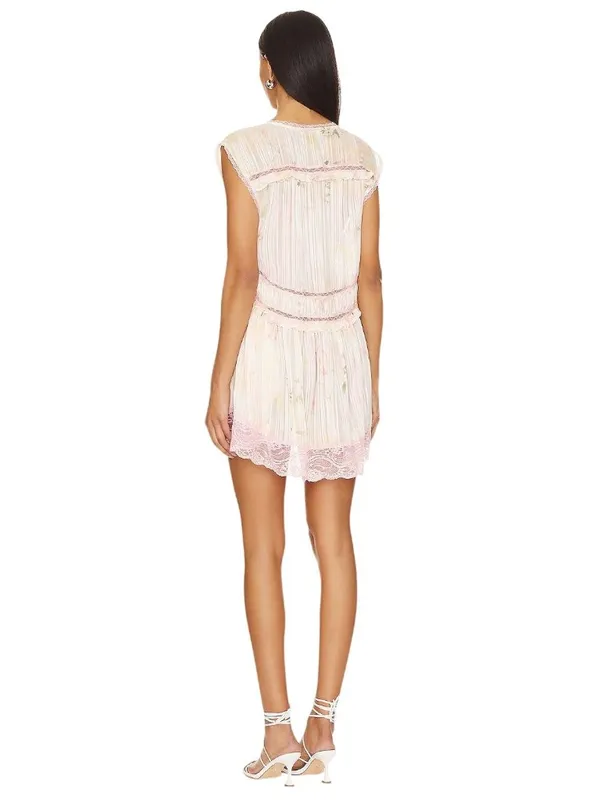 Free People Spring Fling Mini Dress in Tea Combo Medium New Womens Lace Boho - Image 2