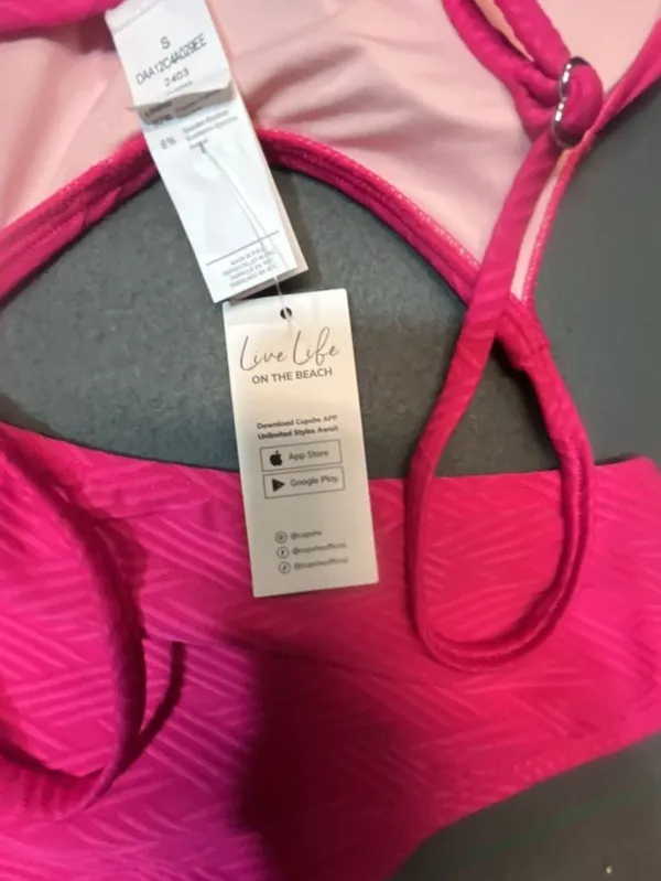 Cupshe Pink Textured High-Waisted Bikini Set Size S - Image 6