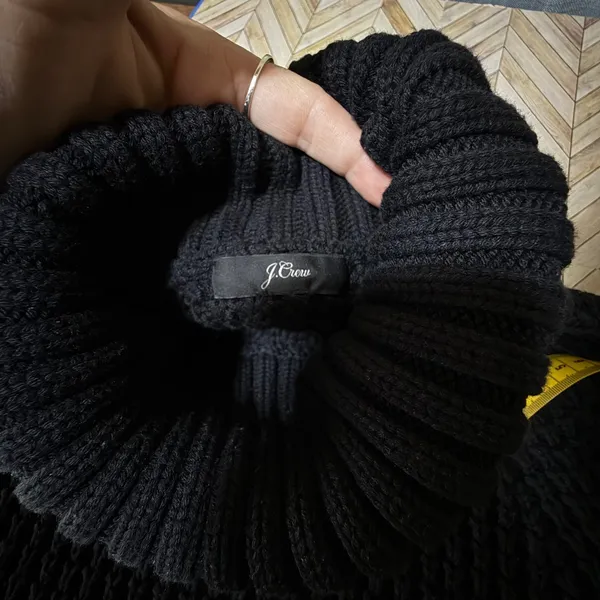 J.Crew Black Turtleneck Button Chunky Knit Poncho Sweater XS Roll‎ Neck Cotton - Image 3