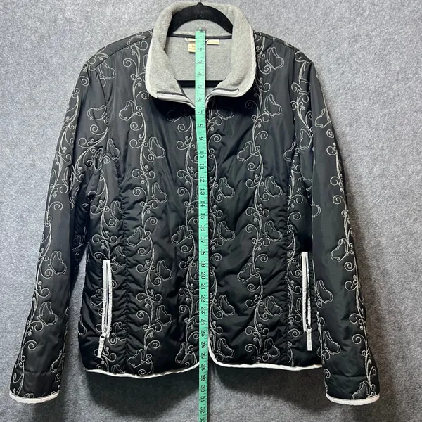 Natural Reflections XL Black Quilted Jacket Embroidered Fleece‎ Lined - Image 5