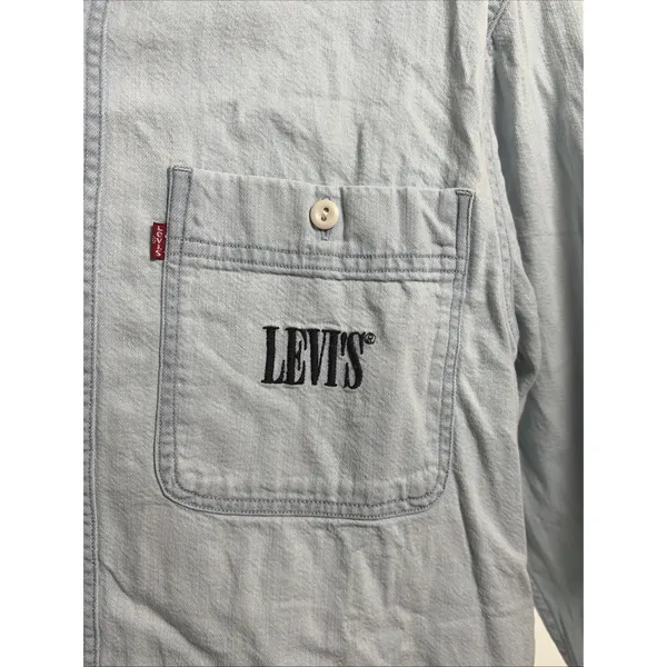 Levis Relaxed Fit Chambray Button Down Womens Size S Light Blue Denim Cotton - Image 3