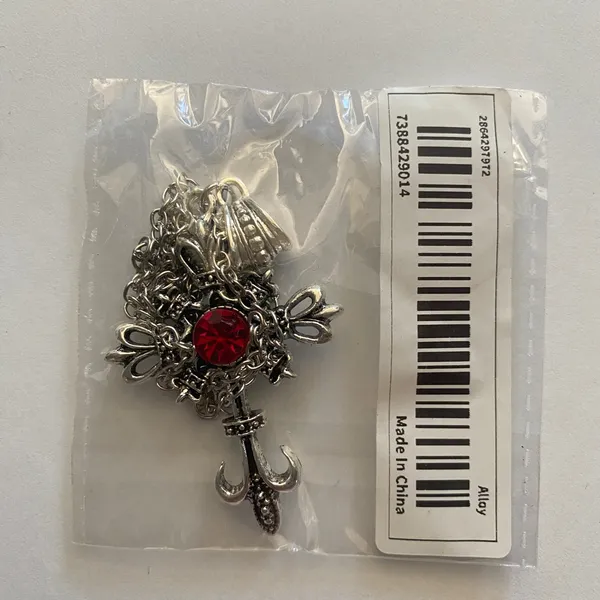 Ruby cross silver‎ tone pendant necklace faux fashion jewelry - Image 5